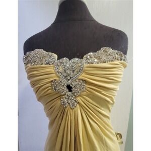 NWT Sky S Chunky Rhinestone Heart Strapless Yellow Club Maxi Dress 113806